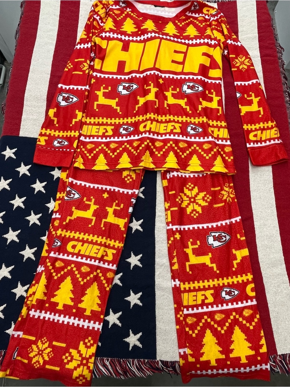 NFL Red and Yellow Kansas City Chiefs Holiday Pajama Set Size Small